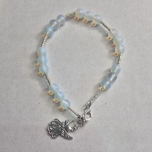 🎈Opalite beaded bracelet with a Silver Angel Charm.